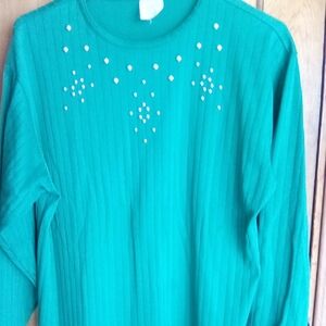 Elegant Teal Women's Blouse with Embellishments